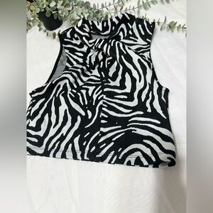 Zara Zebra Print Twist Sleeves Cropped Tank Size Medium